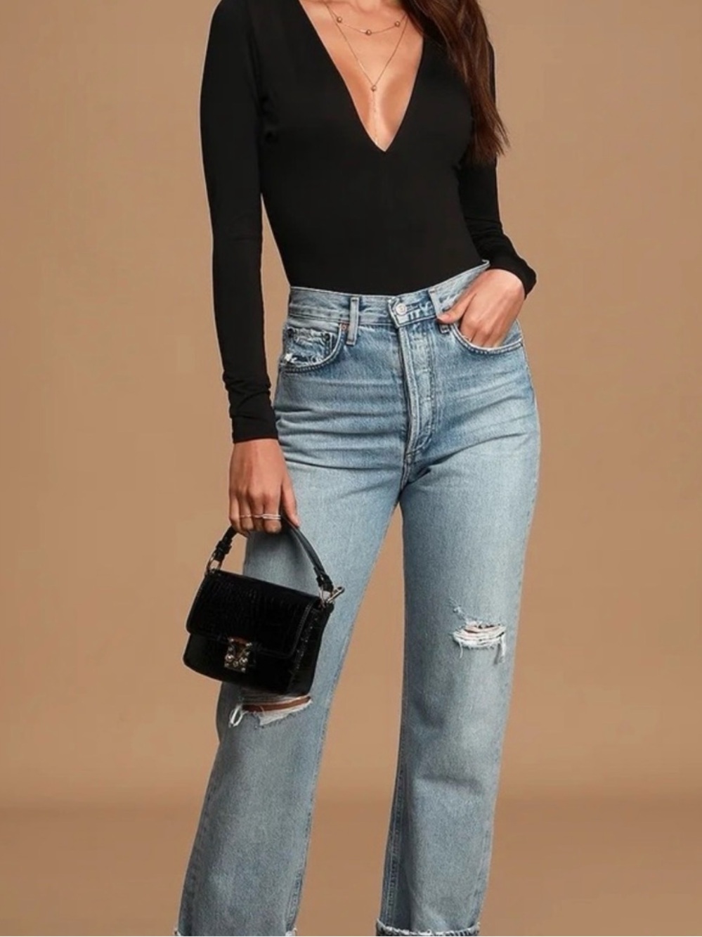 H&M Black V Neck Bodysuit S